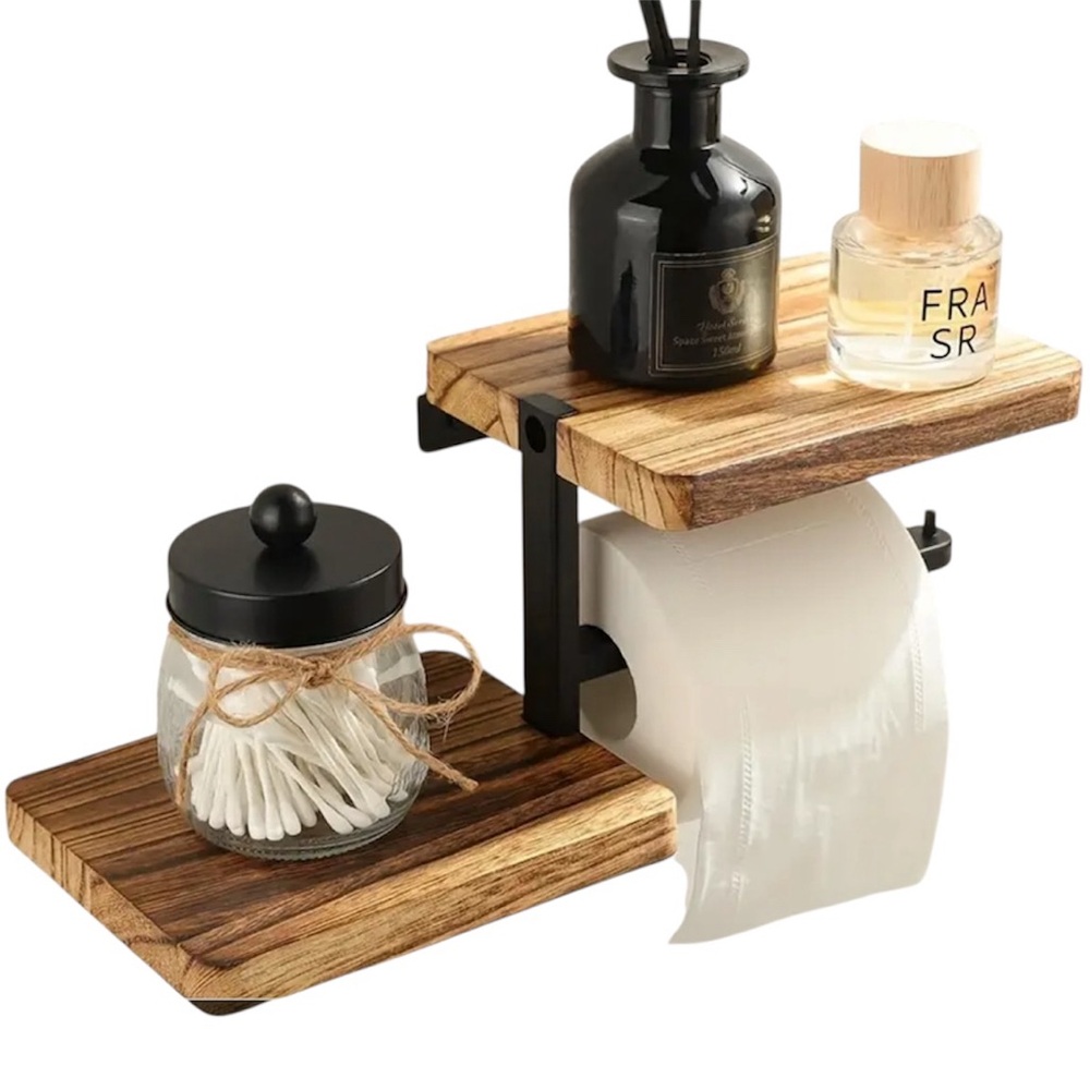 Wooden Bathroom Shelf with Paper Toilet Holder